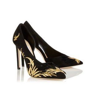 NIB Jimmy Choo Sophia 100 Black Suede Gold Embroidered Pump EU35 US5 $1600